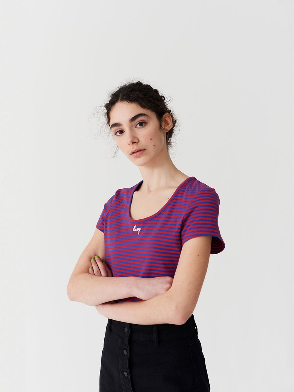 Lazy Oaf Lazy Striped Scoop Neck Cropped Tee - Picture 2 of 10